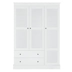 White Armoire Wardrobe with 3 Shutter Doors, 2 Drawers & 4 Shelves, Single – 47.2"L x 20.5"W x 66.7"H