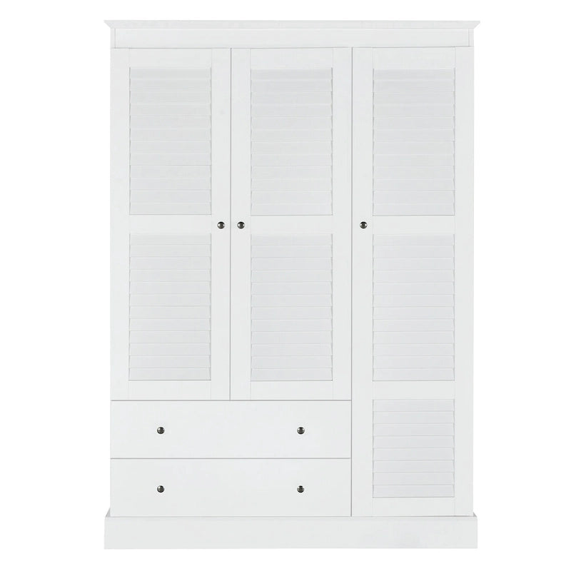 White Armoire Wardrobe with 3 Shutter Doors, 2 Drawers & 4 Shelves, Single – 47.2"L x 20.5"W x 66.7"H