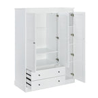 White Armoire Wardrobe with 3 Shutter Doors, 2 Drawers & 4 Shelves, Single – 47.2"L x 20.5"W x 66.7"H