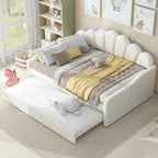 White Velvet Shell-Back Daybed with Trundle, Sleeps 2