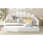 White Velvet Shell-Back Daybed with Trundle, Sleeps 2