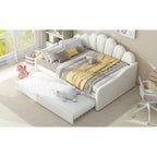 White Velvet Shell-Back Daybed with Trundle, Sleeps 2