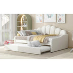 White Velvet Shell-Back Daybed with Trundle, Sleeps 2