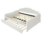 White Velvet Shell-Back Daybed with Trundle, Sleeps 2