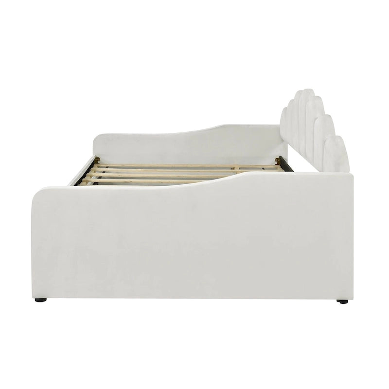 White Velvet Shell-Back Daybed with Trundle, Sleeps 2