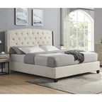 Beige Button-Tufted Wingback Platform Bed, For 2