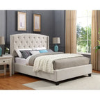 Beige Button-Tufted Wingback Platform Bed, For 2
