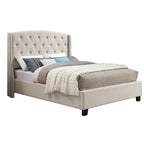 Beige Button-Tufted Wingback Platform Bed, For 2
