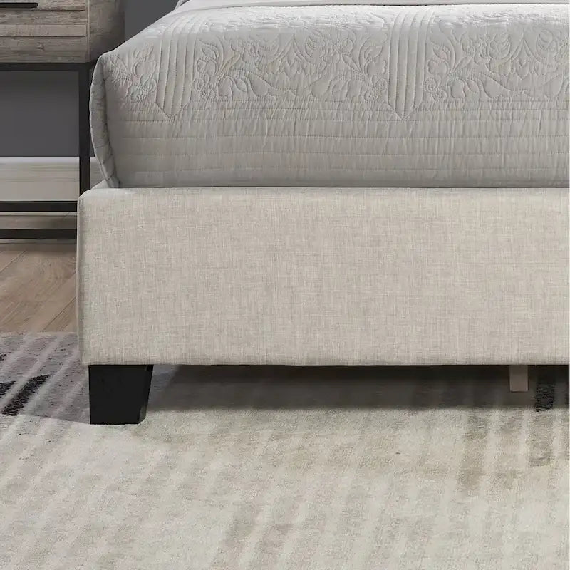 Beige Button-Tufted Wingback Platform Bed, For 2