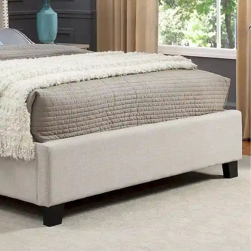 Beige Button-Tufted Wingback Platform Bed, For 2
