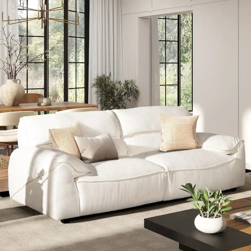 Creme Off-White Chenille Modular Sofa, 2-Piece, Seats 3