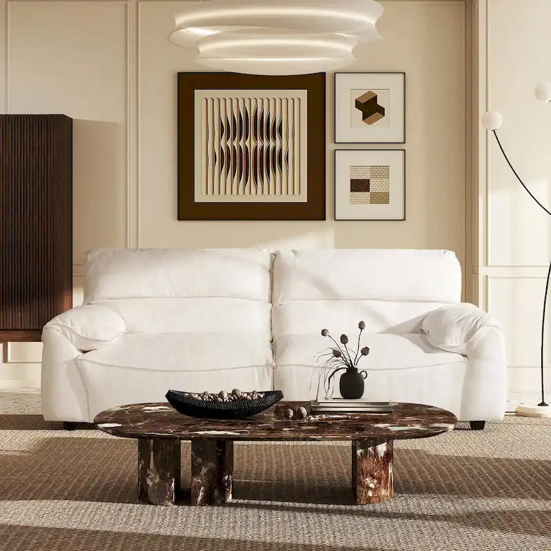 Creme Off-White Chenille Modular Sofa, 2-Piece, Seats 3