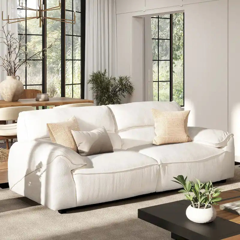 Creme Off-White Chenille Modular Sofa, 2-Piece, Seats 3