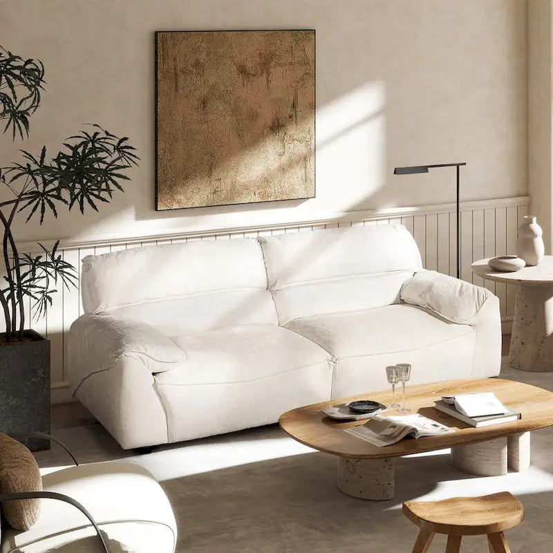 Creme Off-White Chenille Modular Sofa, 2-Piece, Seats 3