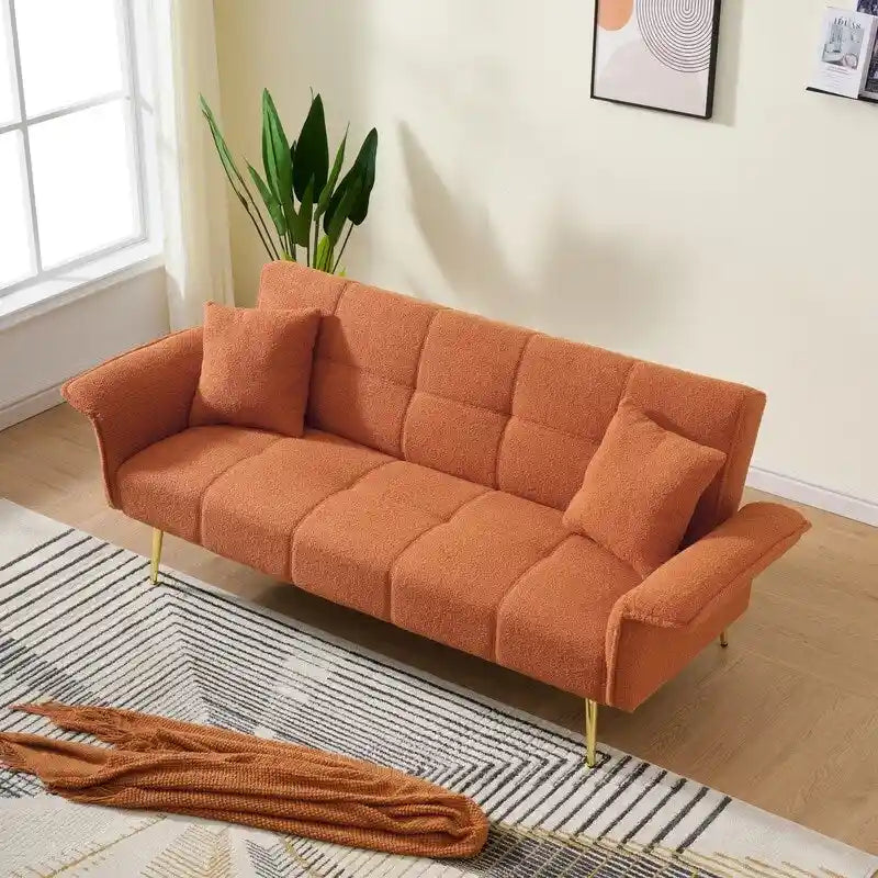 Yellow Teddy Velvet Sofa Bed with Adjustable Back & Armrests, 2-Seater