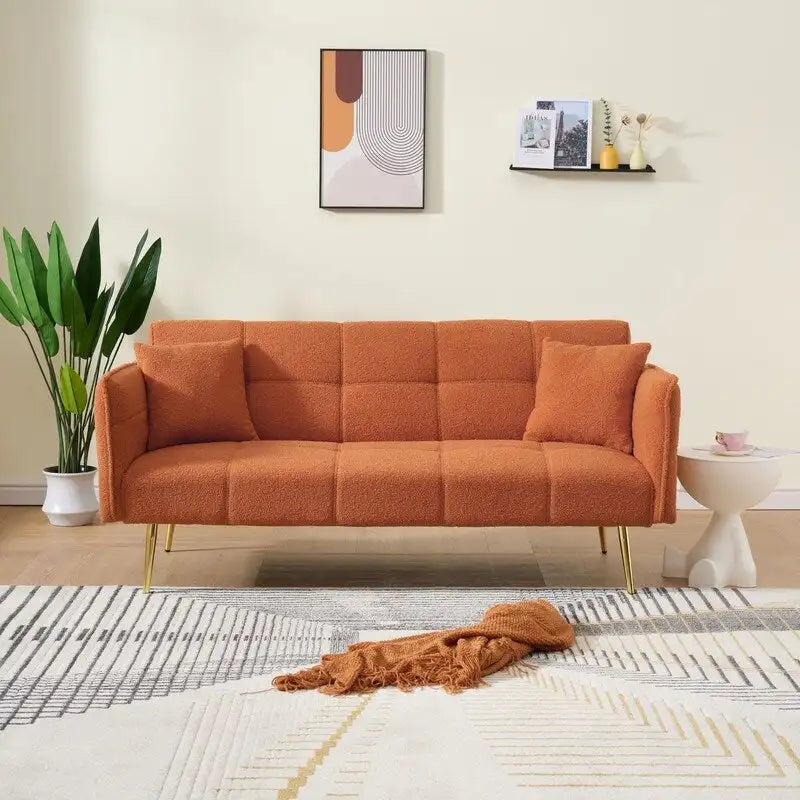 Yellow Teddy Velvet Sofa Bed with Adjustable Back & Armrests, 2-Seater
