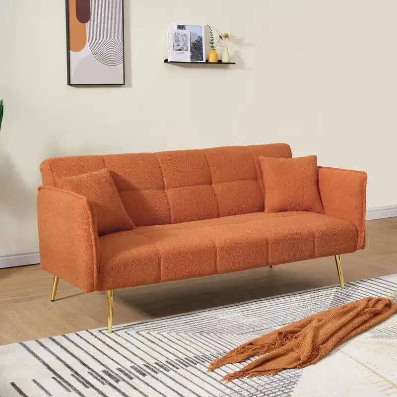 Yellow Teddy Velvet Sofa Bed with Adjustable Back & Armrests, 2-Seater