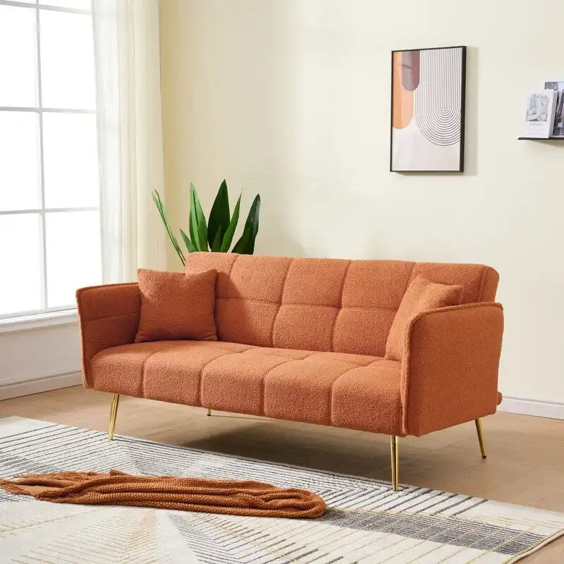 Yellow Teddy Velvet Sofa Bed with Adjustable Back & Armrests, 2-Seater