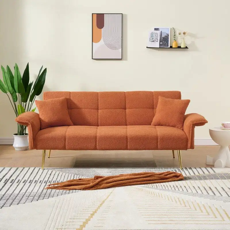 Yellow Teddy Velvet Sofa Bed with Adjustable Back & Armrests, 2-Seater