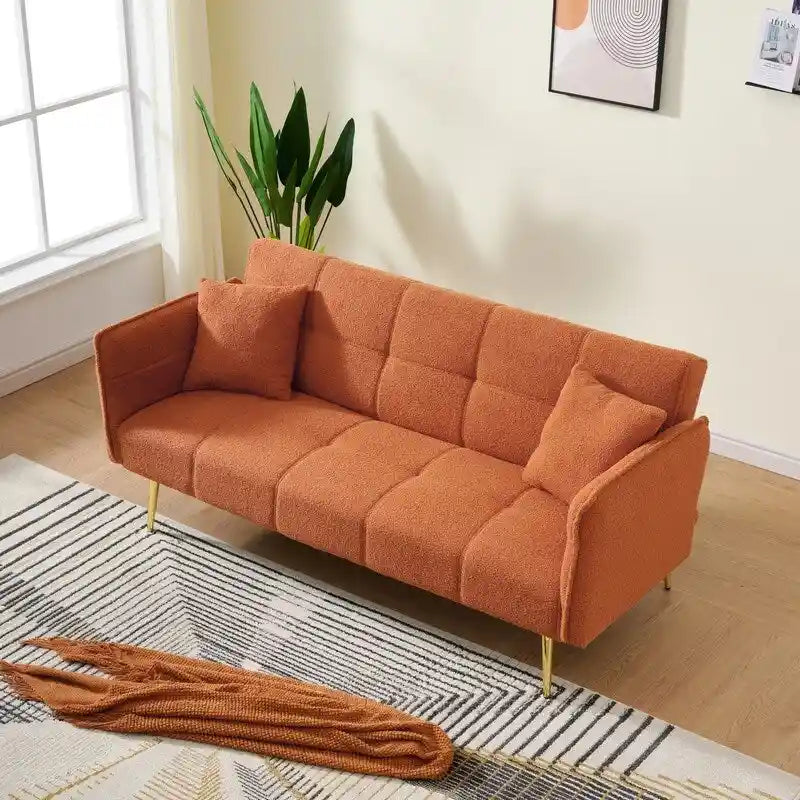 Yellow Teddy Velvet Sofa Bed with Adjustable Back & Armrests, 2-Seater
