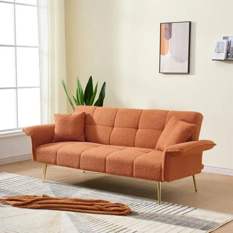 Yellow Teddy Velvet Sofa Bed with Adjustable Back & Armrests, 2-Seater