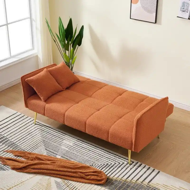 Yellow Teddy Velvet Sofa Bed with Adjustable Back & Armrests, 2-Seater
