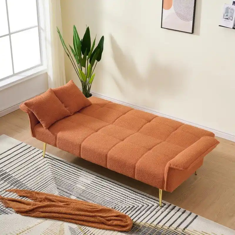 Yellow Teddy Velvet Sofa Bed with Adjustable Back & Armrests, 2-Seater