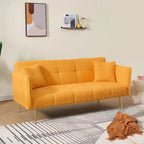 Yellow Teddy Velvet Sofa Bed with Adjustable Back & Armrests, 2-Seater