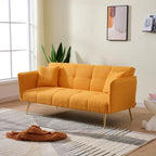 Yellow Teddy Velvet Sofa Bed with Adjustable Back & Armrests, 2-Seater