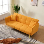 Yellow Teddy Velvet Sofa Bed with Adjustable Back & Armrests, 2-Seater