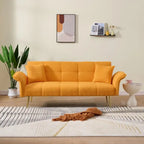Yellow Teddy Velvet Sofa Bed with Adjustable Back & Armrests, 2-Seater