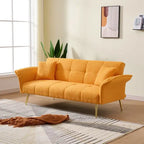 Yellow Teddy Velvet Sofa Bed with Adjustable Back & Armrests, 2-Seater