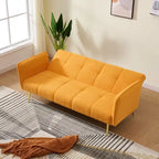Yellow Teddy Velvet Sofa Bed with Adjustable Back & Armrests, 2-Seater