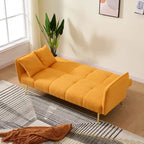Yellow Teddy Velvet Sofa Bed with Adjustable Back & Armrests, 2-Seater