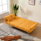 Yellow Teddy Velvet Sofa Bed with Adjustable Back & Armrests, 2-Seater