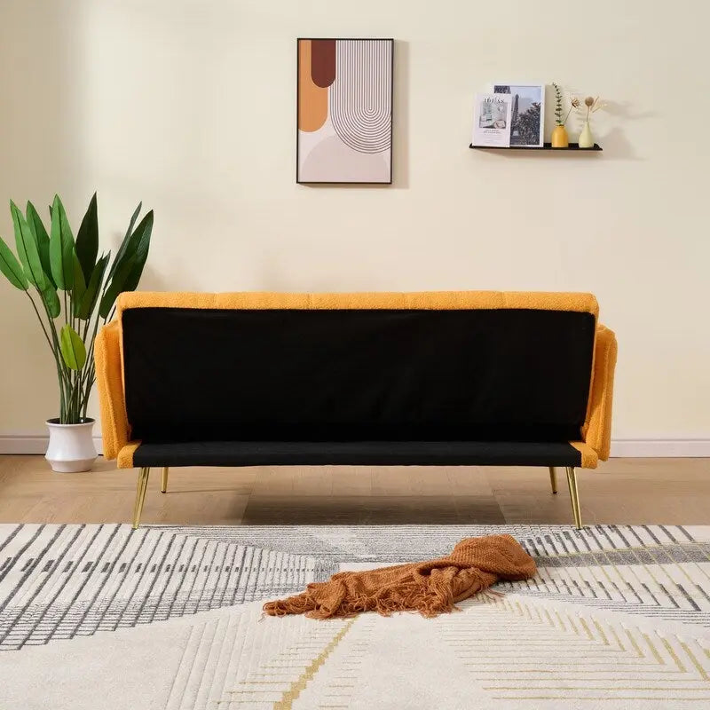 Yellow Teddy Velvet Sofa Bed with Adjustable Back & Armrests, 2-Seater