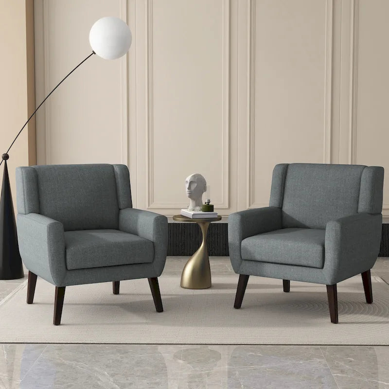 Green / Beige / Gray / Blue Linen Wingback Armchair, Set of 2