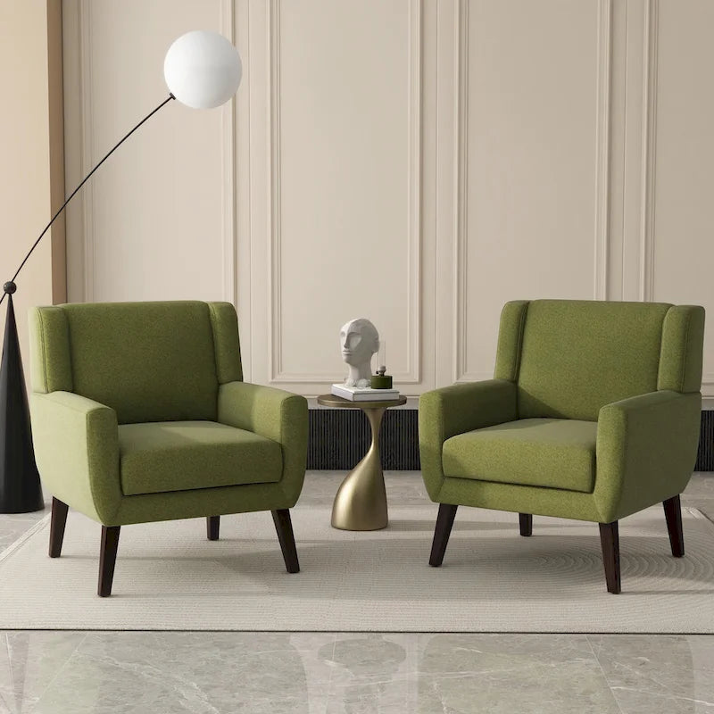 Green / Beige / Gray / Blue Linen Wingback Armchair, Set of 2
