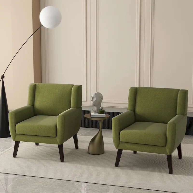 Green / Beige / Gray / Blue Linen Wingback Armchair, Set of 2