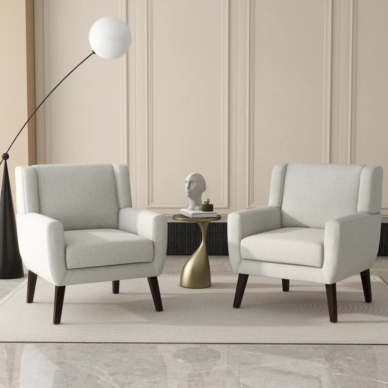 Green / Beige / Gray / Blue Linen Wingback Armchair, Set of 2