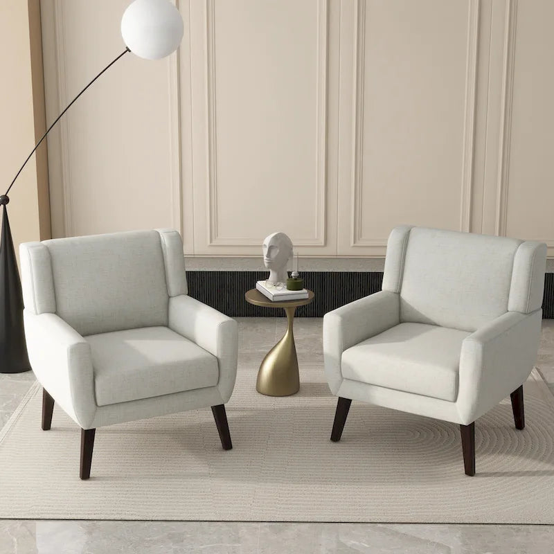 Green / Beige / Gray / Blue Linen Wingback Armchair, Set of 2