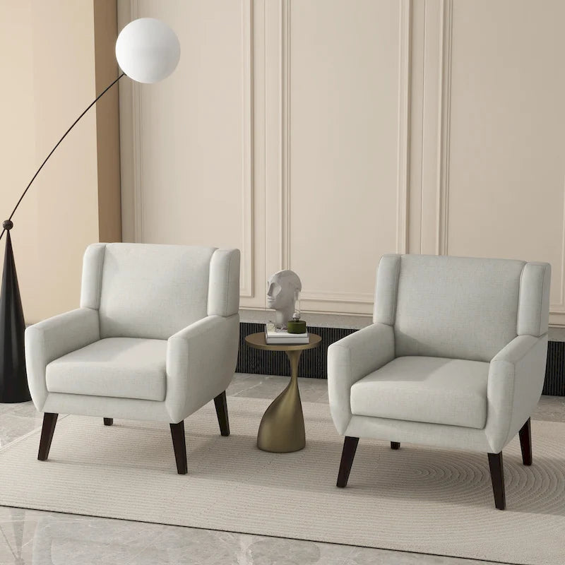 Green / Beige / Gray / Blue Linen Wingback Armchair, Set of 2