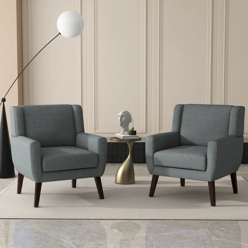 Green / Beige / Gray / Blue Linen Wingback Armchair, Set of 2