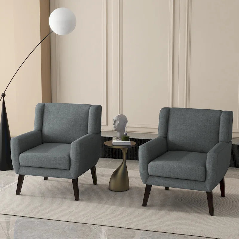 Green / Beige / Gray / Blue Linen Wingback Armchair, Set of 2