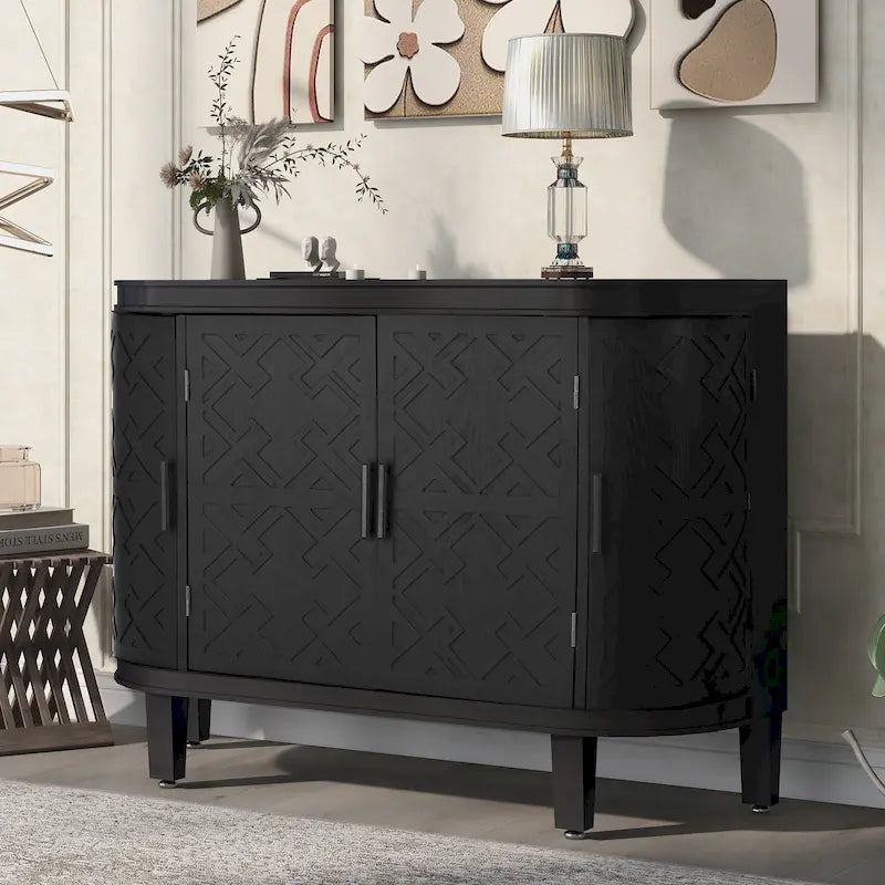 Black / White / Antique Gray / Navy Blue 4-Door Sideboard, Retro Embossed Pattern