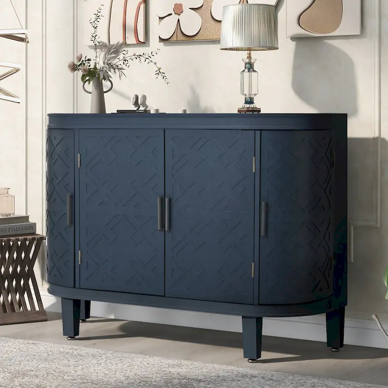 Black / White / Antique Gray / Navy Blue 4-Door Sideboard, Retro Embossed Pattern