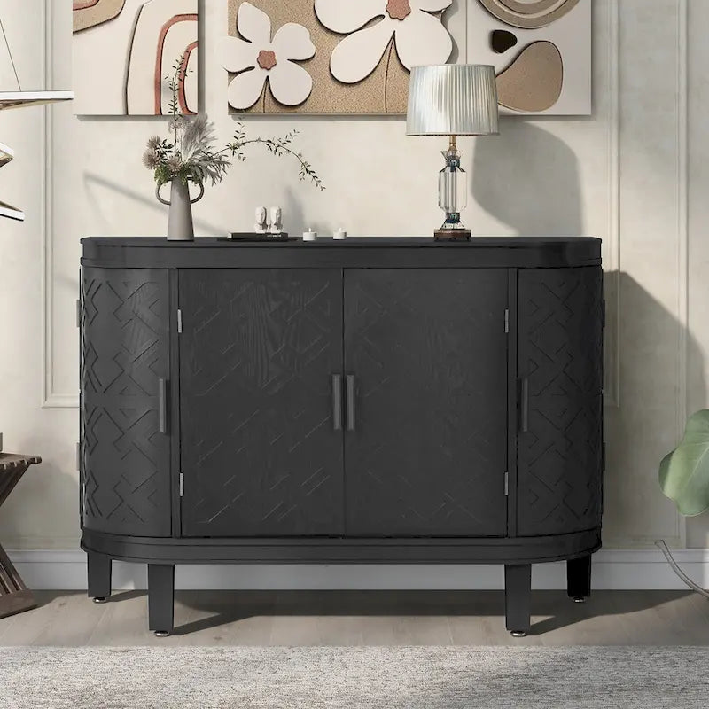Black / White / Antique Gray / Navy Blue 4-Door Sideboard, Retro Embossed Pattern