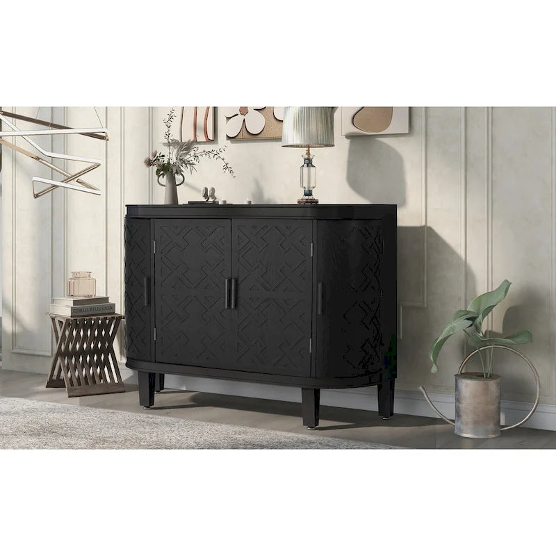 Black / White / Antique Gray / Navy Blue 4-Door Sideboard, Retro Embossed Pattern