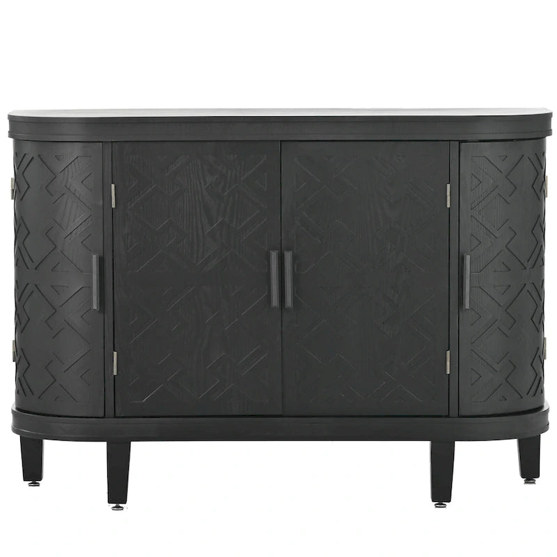Black / White / Antique Gray / Navy Blue 4-Door Sideboard, Retro Embossed Pattern
