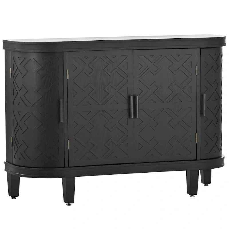 Black / White / Antique Gray / Navy Blue 4-Door Sideboard, Retro Embossed Pattern